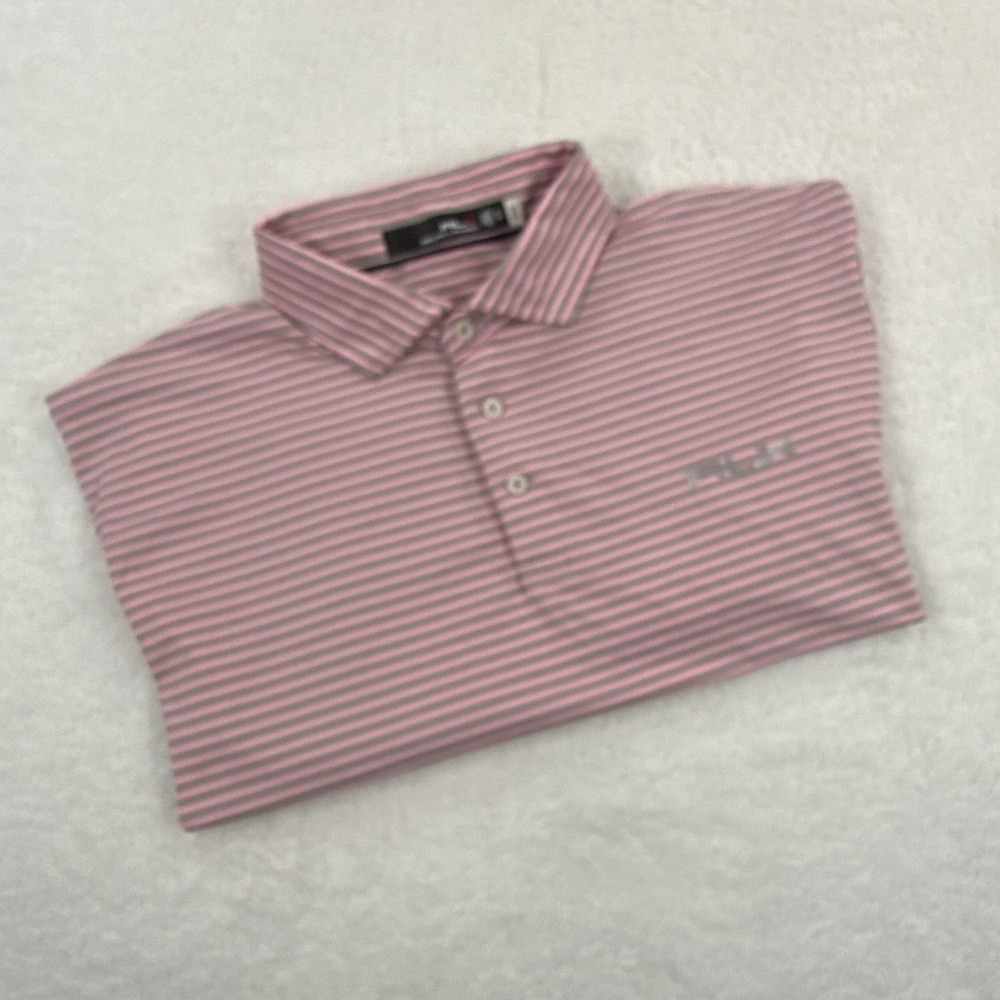 RLX Ralph Lauren Golf Polo Mens XL Gray Pink Stripe Performance Stretch Shirt